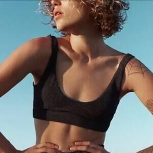 New! Free People Resin Obsidian‎ Cream Crop Surf Top in navy blue, size L